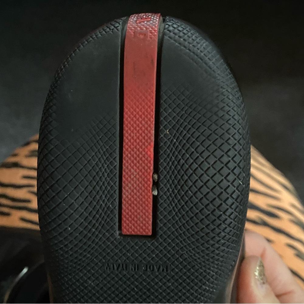 Y2k vintage PRADA linea rossa Black Leather Penny Loafers with metal logo - Picture 6 of 10